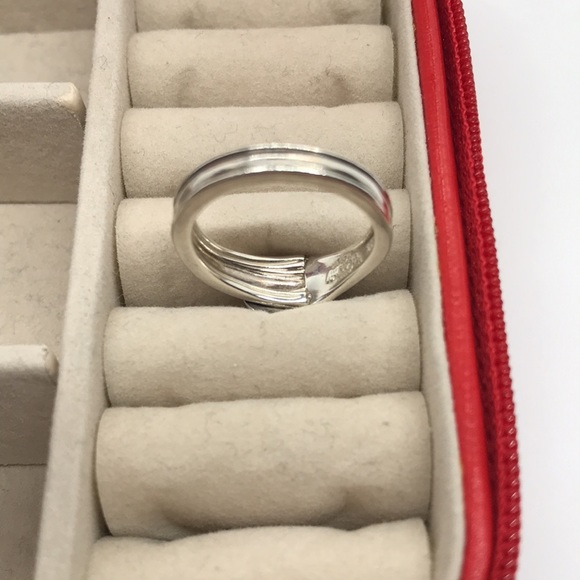 Upcycled Sterling Silver Ring with Blue Green Tourmaline, Size 7 - Picture 8 of 11